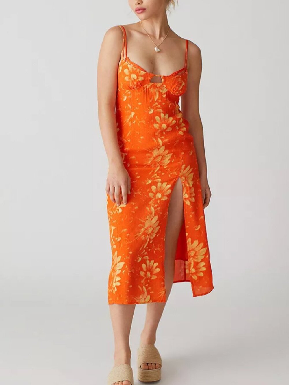 Urban Outfitters Orange Floral Midi Dress